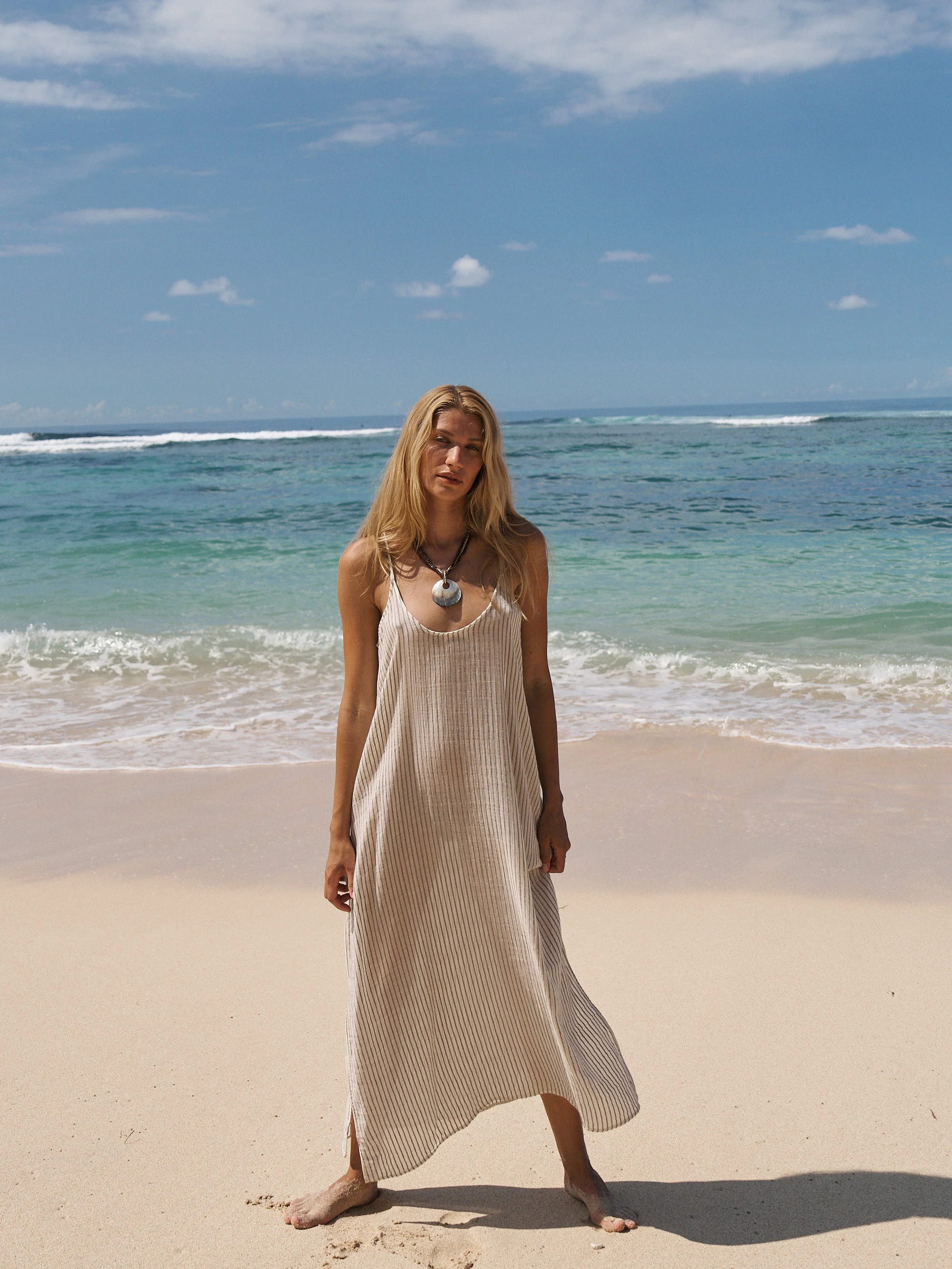 Yaz Dress - Khaki Green Stripes